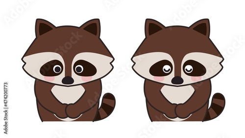 Portrait of raccoon bowing to someone. Vector illustration isolated on a white background.