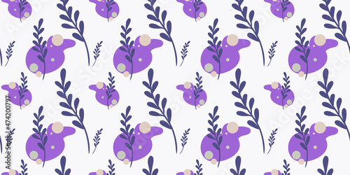 Very peri beautiful art seamless pattern with abstract leaves and shapes. Very peri.  Suitable for wallpapers, backgrounds, surface textures, textiles, fabrics, home furnishings and other users.