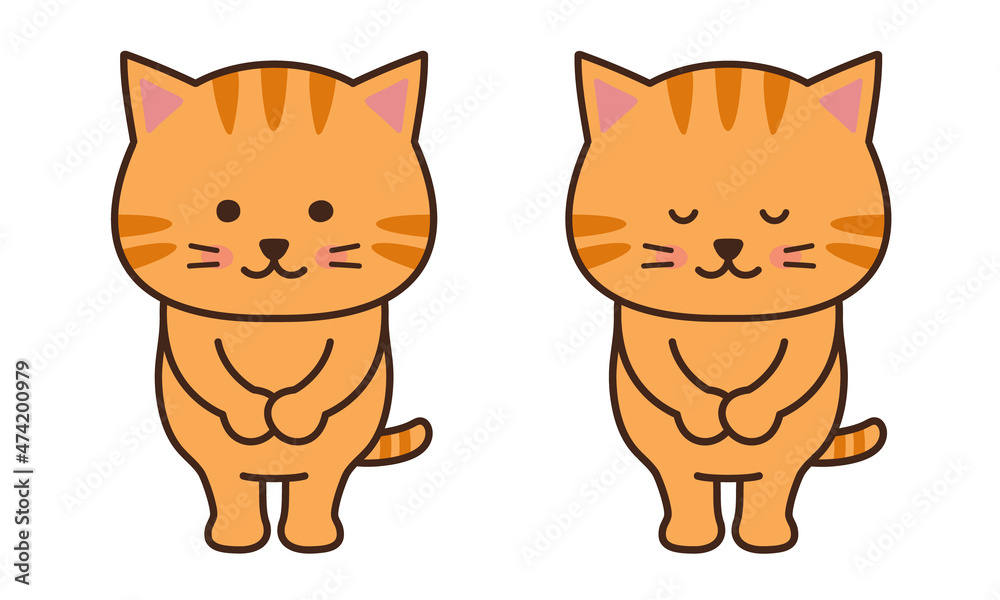 Set of tabby cats bowing to someone. Vector illustration isolated on a white background. Set of tabby cats bowing to someone. Vector illustration isolated on a white background.