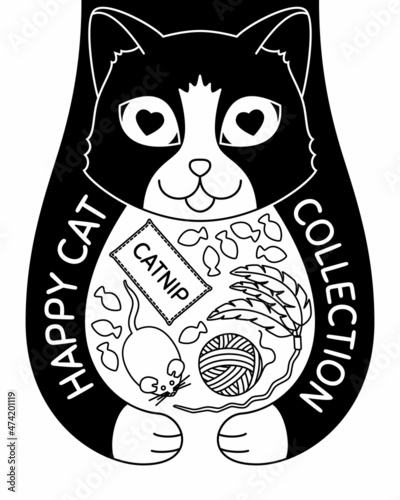 Doodle cat with toys and treats