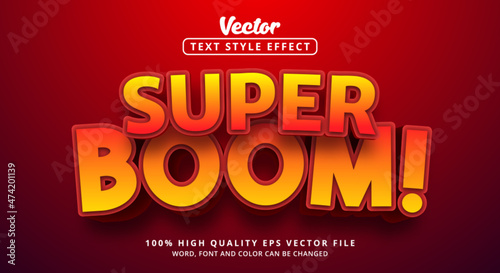 Editable text effect, Super Boom text on red and yellow color style