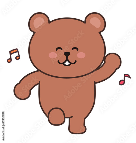 Brown bear dancing happily with musical notes. Vector illustration isolated on a white background. © mikenoki