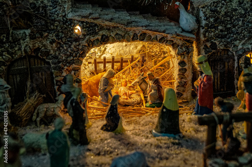 Nativity scene during an exposition of creches in the French city of Menton (French Riviera).