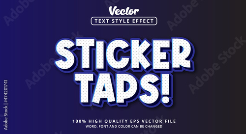 Sticker taps text with blue and white color style, Editable text effect