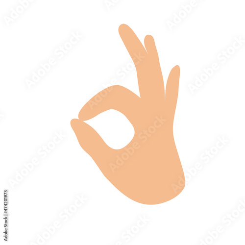 Ok hand sign. Approving affirmative gesture. Vector flat hand illustration