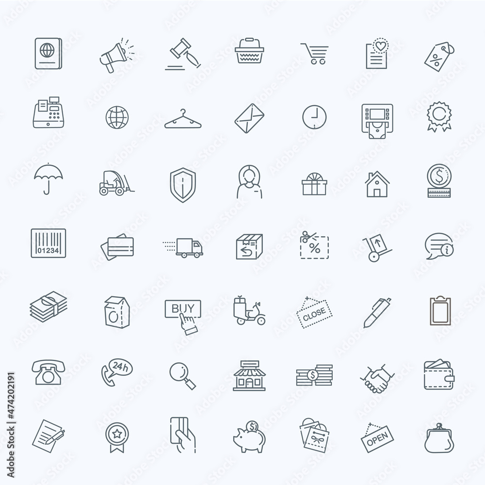 Thin lines web icons set - E-commerce, shopping