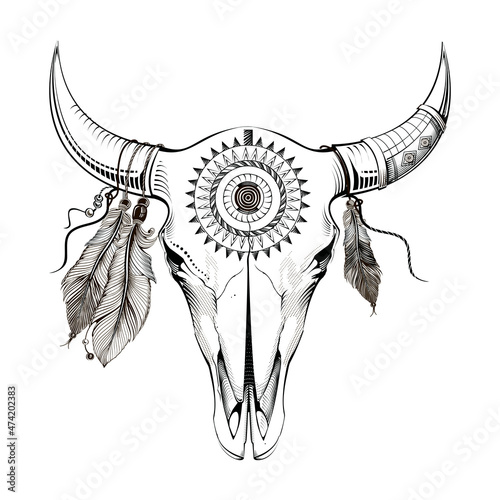 vector illustration bull skull. Ethnic style