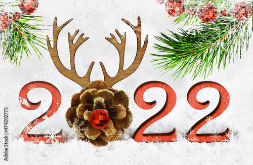 Red wooden numbers 2022 wit...