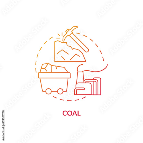 Coal red gradient concept icon. Fossil fuel extraction. Nonrenewable energy sources abstract idea thin line illustration. Isolated outline drawing. Roboto-Medium, Myriad Pro-Bold fonts used