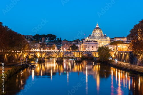 Basilica di San Pietro (St. Peter's Basilica) and Ponte Sant'Angelo (St. Angelo Bridge) viewed from Ponte Umberto I early in the morning
