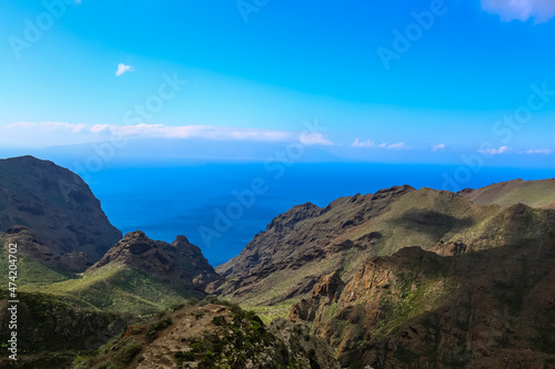 Amazing sunset landscape view to famous Maska canyon on Tenerife island Spain