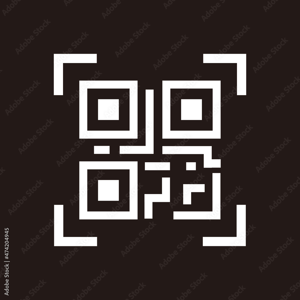 Scanning QR code on phone screen icon, for interface concept elements, app ui ux web with black background