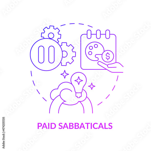 Salaried sabbaticals concept icon. Retraining leave. Compensated employee travelling abstract idea thin line illustration. Isolated outline drawing. Roboto-Medium, Myriad Pro-Bold fonts used