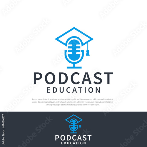 Education podcast graduation cap logo design microphone symbol symbol icon illustration design template