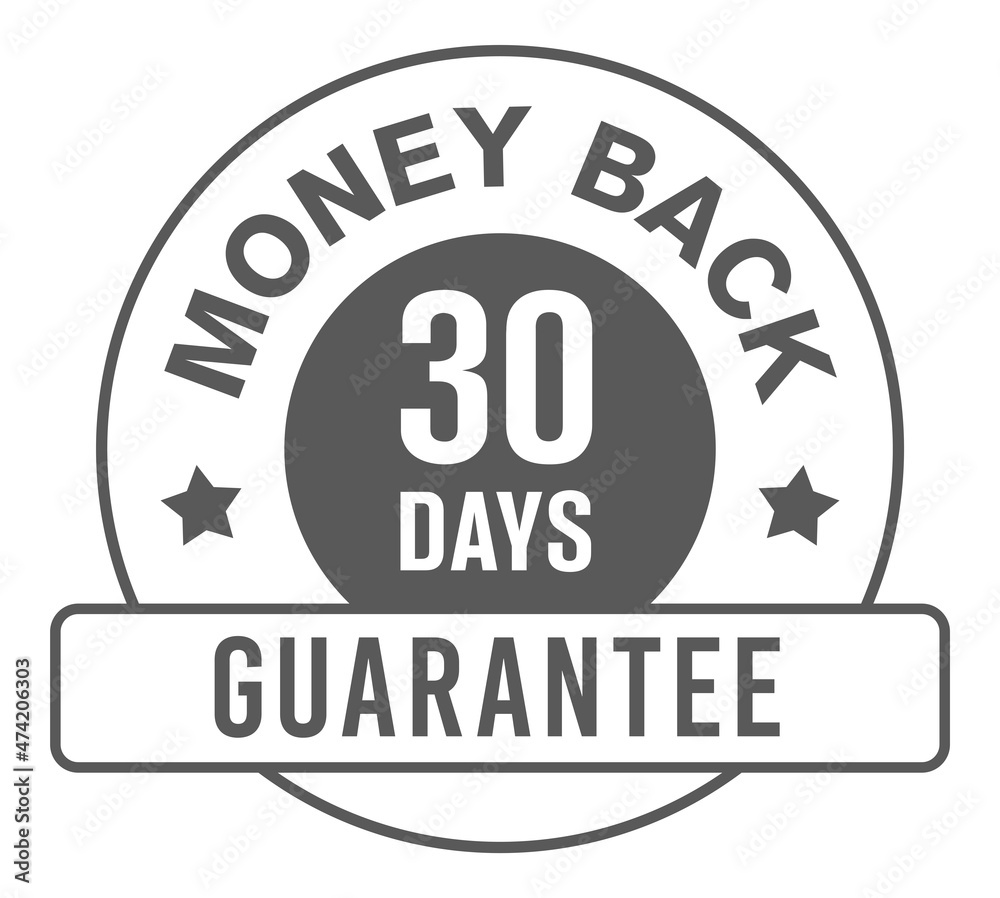 Simple minimalist style 30 days money-back guarantee badge isolated on white background. vector design. 
