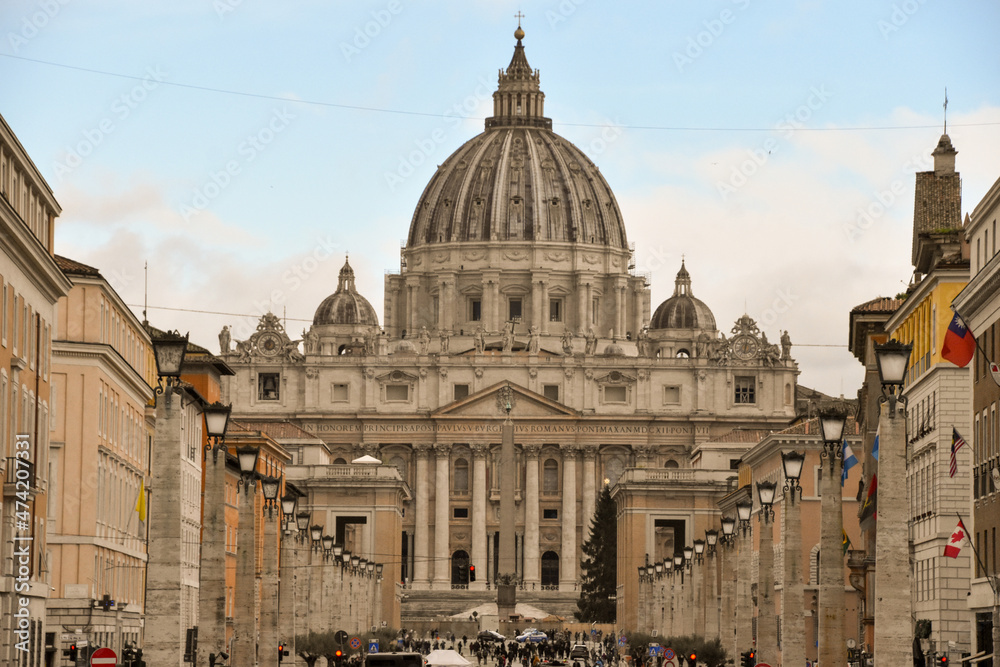 Saint Peter's Church in Vatican, Rome, on a sunny day before Christmas