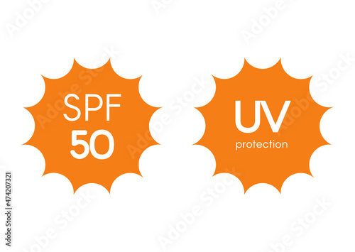 Icons for sunscreen products. Set of flat SPF sun protection icons isolated on white background. spf 30, 50, sun, UV protection, vector illustration