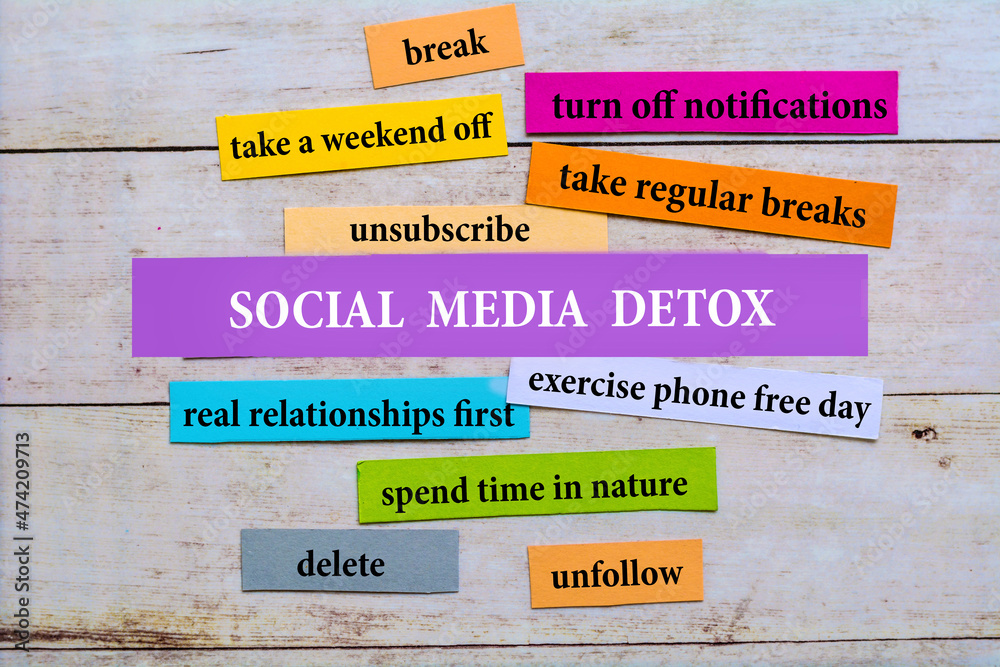 Fototapeta premium Social media detox . Social media addiction concept with motivational quotes 