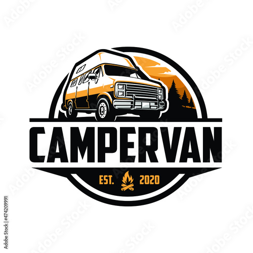Classic campervan RV motorhome caravan emblem logo Fototapeta