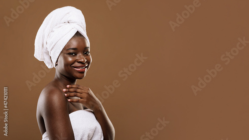 Spa Treatments. Portrait Of Beautiful African American Female With Clean Flawless Skin