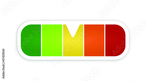 Color scale with arrow from red to green. The measuring device icon- sign tachometer, speedometer, indicators. Vector illustration in flat style isolated on white background. Vector illustration