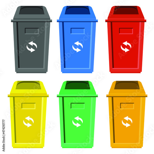 Bin icon. Trash can. Recycle icons set. Biodegradable, compostable, recyclable icon set. Vector illustration rubbish box on wheels
