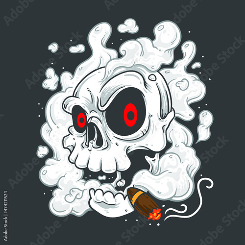 Cartoon skull smoking cigar