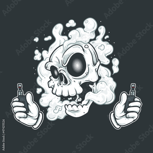 Cartoon skull smoking electric cigarette