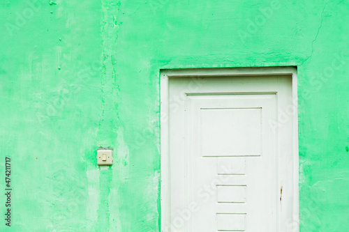 white door and white switch with green walls.