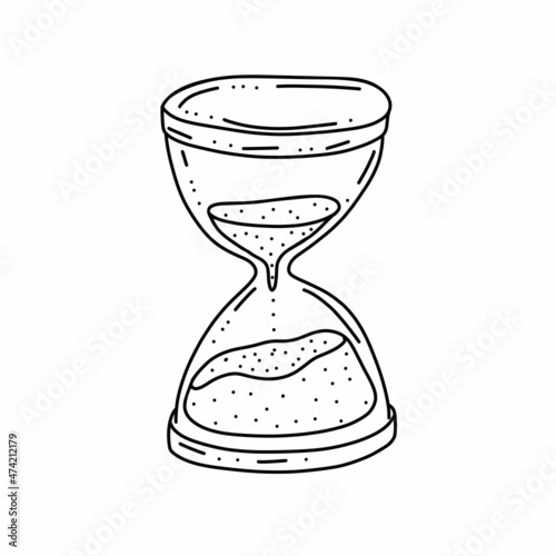 Hand drawn hourglasses in doodle style. Isolated vector illustration. Sand glass sketch.