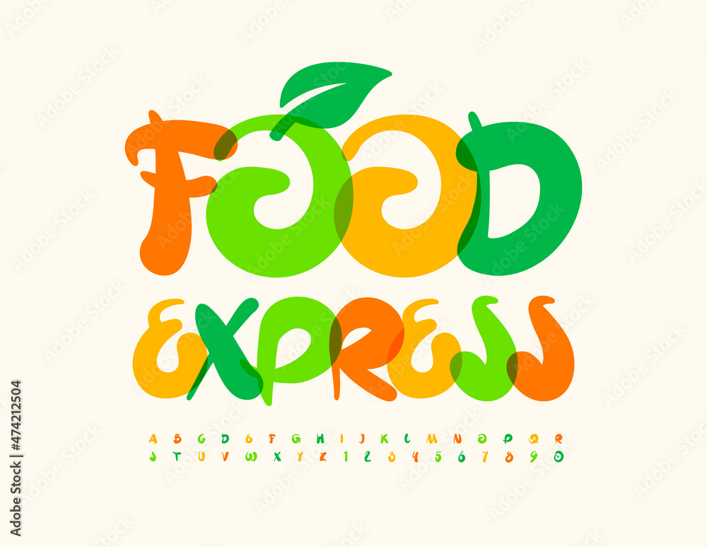 Fototapeta premium Vector Playful Sign Food Express. Colorful Modern Font. Watercolor Alphabet Letters and Numbers set