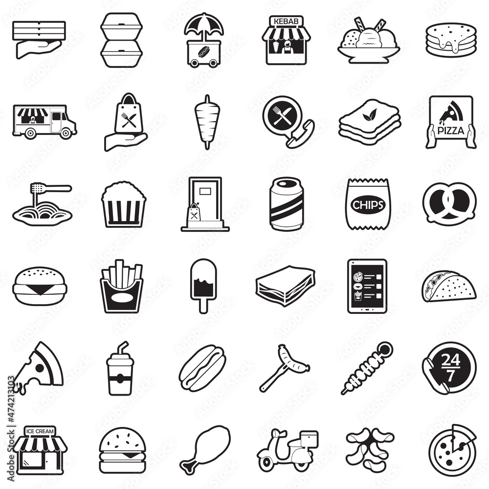 Fast Food Icons. Line With Fill Design. Vector Illustration. Fast Food Icons. Line With Fill Design. Vector Illustration.