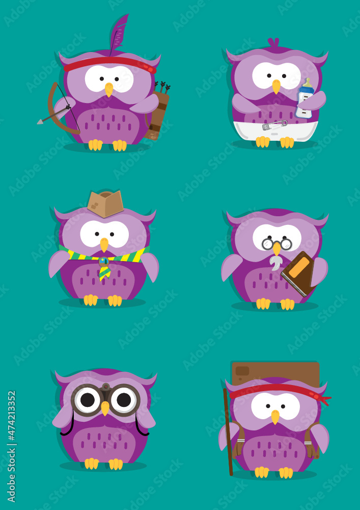 Mascot owls with emotions Mascot owls with emotions
