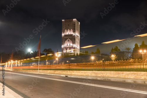 Rabat - Hassan Tower at Night , Morocco  photo