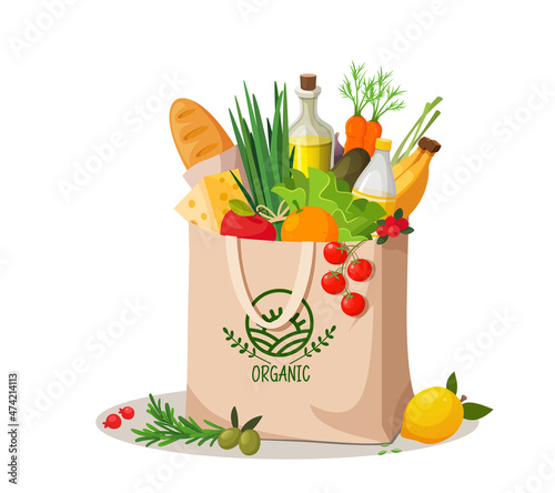 Paper bag with organic, fresh and natural food