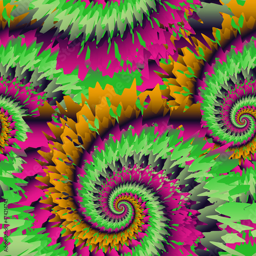 Seamless vector pattern in bright colors. Tie-dye design, ethnic style, psychedelic. Good print for wrapping paper, packaging design, wallpaper, ceramic tiles, and textile