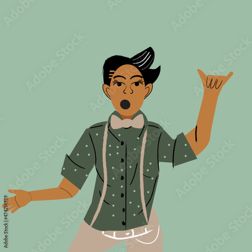 Lesbian woman rocking out in a bowtie