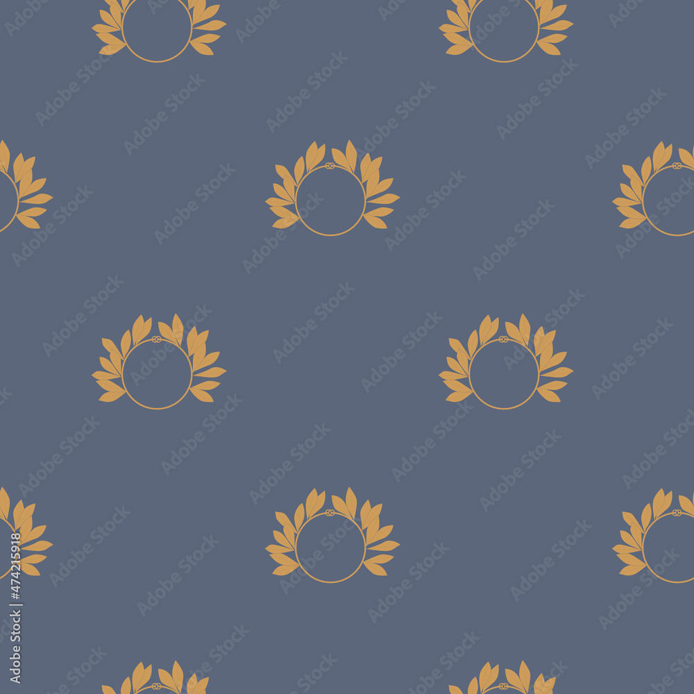 Fototapeta premium Seamless pattern with Laurel Wreath on dark gray-blue