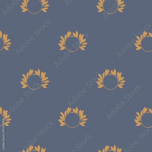 Seamless pattern with Laurel Wreath on dark gray-blue