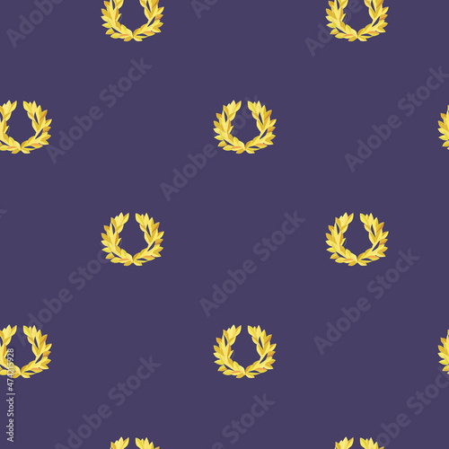 Seamless pattern with Laurel Wreath on violet background