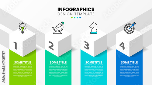 Infographic template with 4 options or steps. 3d cubes. Vector