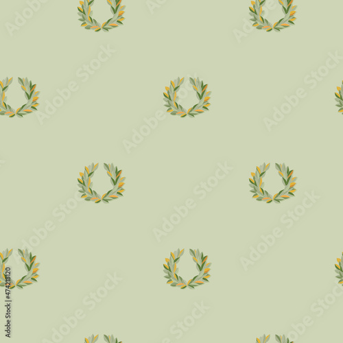 Seamless pattern with Laurel Wreath on green background for textile