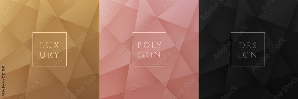 Set of luxury gradient golden, Pink gold and Black low polygonal modern design. Geometric triangle pattern abstract collection. Can use for cover, poster, banner web, flyer, Print ad. Vector EPS10