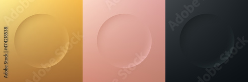 Wallpaper Mural Set of gold, rose gold and black frame design. Abstract 3D emboss circle backdrop for cosmetic product. Collection of luxury geometric background with copy space. Top view. EPS10 vector illustration Torontodigital.ca
