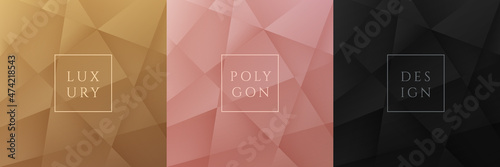 Set of luxury gradient golden, Pink gold and Black low polygonal modern design. Geometric triangle pattern abstract collection. Can use for cover, poster, banner web, flyer, Print ad. Vector EPS10