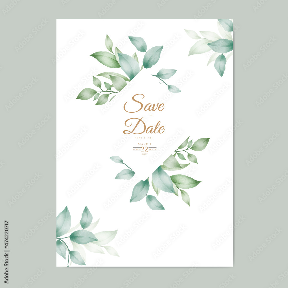 beautiful leaves wedding invitation card set watercolor
