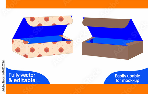 4 corner collapsible tray top tuck box die line template and 3D box design color changeable and editable 3D box