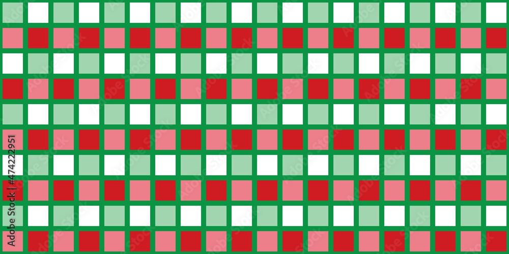 Fototapeta premium Christmas background with red and green on white colour, block pattern. Vector illustration.