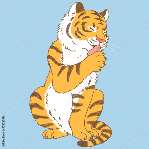 Pastel colored tiger grooming illustration