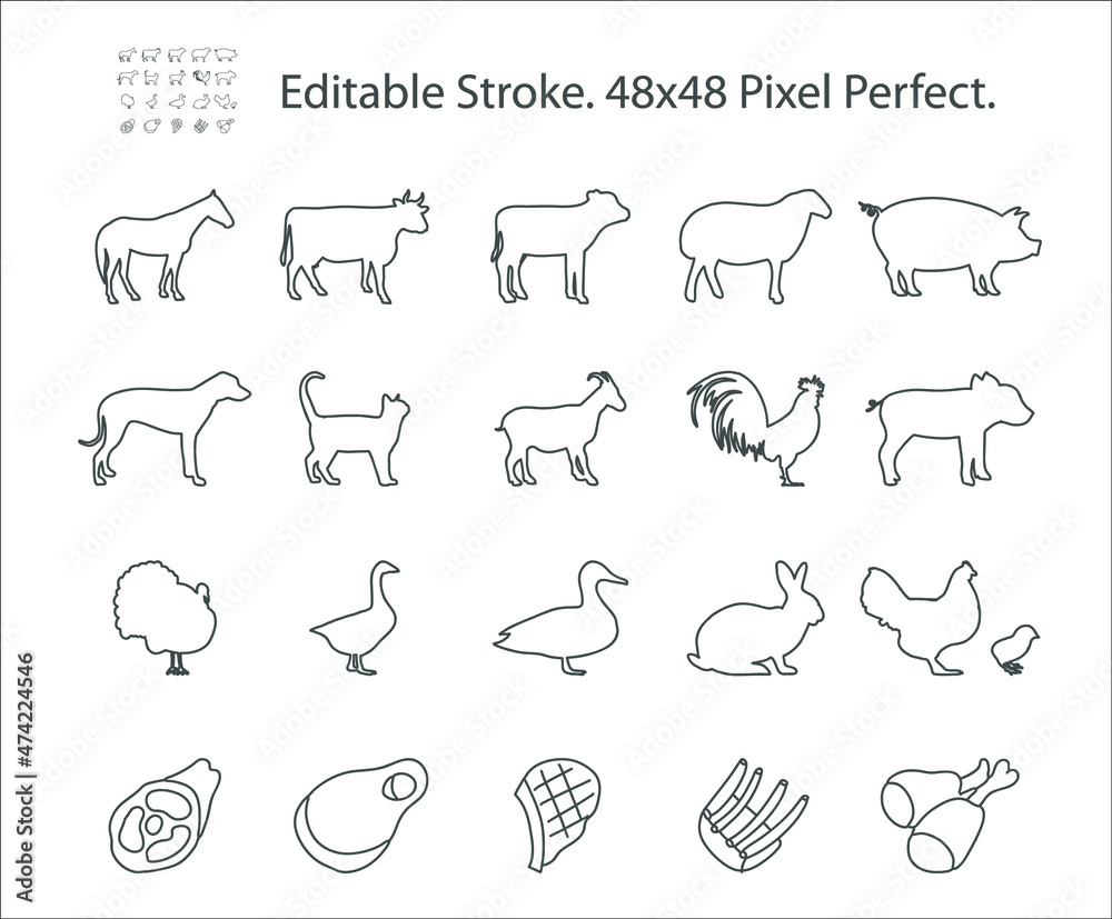 Farm animals vector silhouettes. Easily Editable Vector. EPS 10.